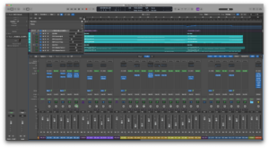 A Logic project with mixer visible